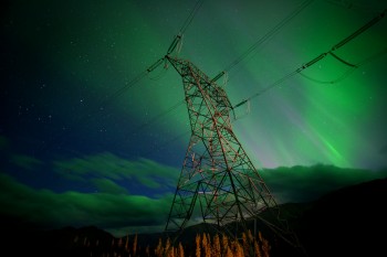 Northern Lights on the North West Transmission Line.                              A scene from KONELĪNE: our land beautiful.                             A Canada Wild Production.