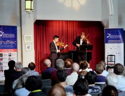 Andrew Wan and Jonathan Crow in performance at the July 27 Shuffle Concert. Photo credit: Gord Fulton.