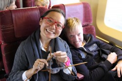Violist Teng Li and cellist Joe Johnson riding Via Rail to Brockville on the TSO BMO tour, November 17, 2012. They will join Jonathan Crow to perform Francaix’s String Trio, the most straightforward (in terms of instrumentation) of the TSOCS’ intriguing program.