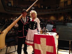 Dan (left) and Lisa Kapp, with alphorn, at a performance of an alphorn solo with Resa's Pieces Band earlier this year.