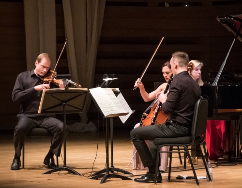 (from left) Jonathan Crow (violin), Julie Albers (cello), Miles Jaques (clarinet) and Natasha Paremski (piano) perform Messiaen's 'Quartet for the End of Time.'