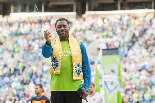 The Nathaniel Dett Chorale's composer-in-residence, Dr. Stephen Newby in his role as national anthem singer for the Seattle Sounders FC.