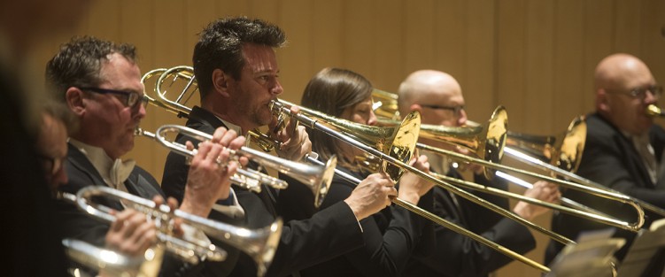 The TSO trombone section - Gordon Wolfe, centre. Photo by Jag Gundu