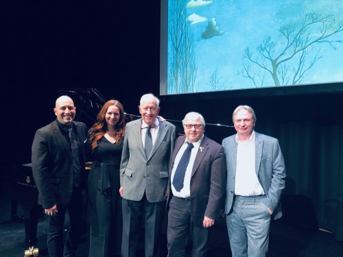 At the Crescent Theatre, Belfast in May 2019: (left to right) Carl Philippe Gionet, Christina R. Haldane, Seán Haldane, David Jaeger C. M., David Cameron. Photo by Ghislaine Lanteigne.