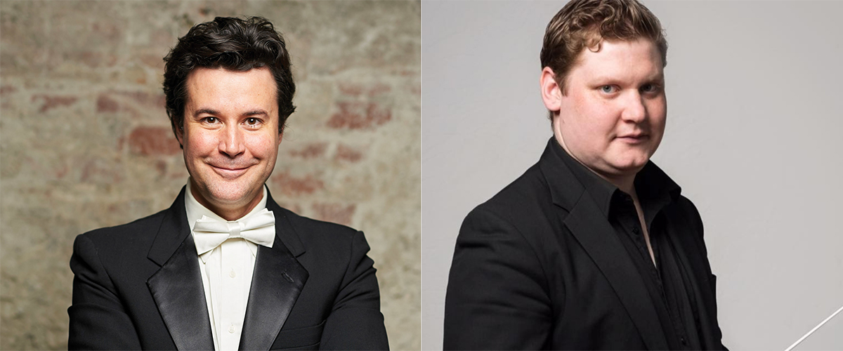 Conductor William Rowson (left): Sudbury Symphony Orchestra and Stratford Symphony (499km apart). Conductor Joshua Wood (right): North Bay Symphony to Timmins Symphony (362km).
