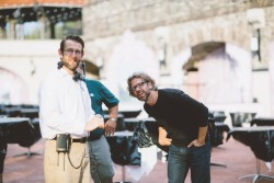 Chris MacDonald and Joel Ivany (right) working on #UncleJohn at The Cave and Basin National Historic Site, Banff. PHOTO: BRENT CALIS