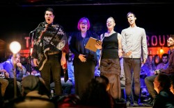 Electric Messiah's soloists (L-R: Jeremy Dutcher, Christine Duncan, Carla Huhtanen, Gabriel Dharmoo). Photo credit: Claire Harvie.