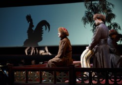 (from left) Lothar Odinius as Tenor 2, Adam Luther as Tenor 1 and Peter Barrett as Baritone 1 in a scene from The Fox in the Canadian Opera Company’s production of The Nightingale and Other Short Fables, 2009. - photo by Michael Cooper