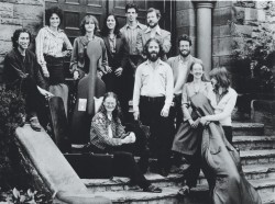 Tafelmusik on the steps of Trinity-St. Paul’s, 1981: Back Row (L-R): Marc Destrubé, Jeanne Lamon, Christina Mahler, Deborah Paul, Anthony St. Pierre, Jack Liivoja-Lorius. Front Row (L-R): Susan Graves (seated), Kenneth Solway, Ivars Taurins, Charlotte Nediger, Alison Mackay.