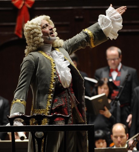 Ivar Taurins as “Herr Handel,” at a Tafelmusik Messiah performance. Photo credit: Gary Beechey.