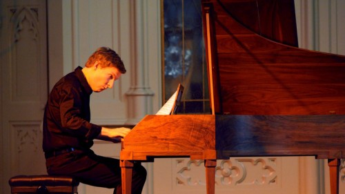 Fortepianist Kristian Bezuidenhout in performance at the savannah Music Festival in 2011. Photo ℅ Frank Stewart, the Savannah Music Festival, via npr.org.