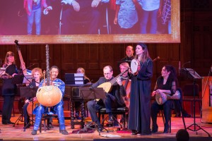 Alison Mackay’s Safe Haven: Tafelmusik Baroque Orchestra with guests Diely Mori Tounkara (kora), Maryem Tollar (narrator, vocals) and Naghmeh Farahmand (percussion). Photo credit: Jeff Higgins.