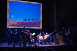 Alison Mackay’s Safe Haven: Tafelmusik Baroque Orchestra with guests Diely Mori Tounkara (kora) and Maryem Tollar (narrator, vocals). Photo credit: Jeff Higgins.