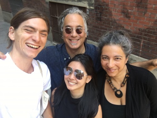 David Buchbinder (middle/back) with Lucas McNeely, Maggie Tang and Roula Said, last summer during a festival in Thorncliffe Park (a Diasporic Genius project.)
