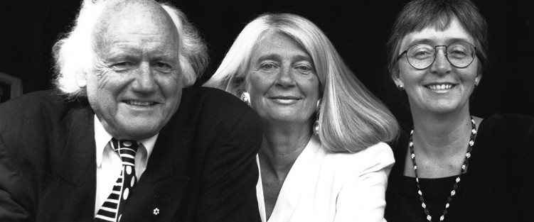 Elmer Iseler, Jessie Iseler and Lydia Adams before a performance at Choral Kathaumixw, Powell River BC in July 1996. Photo by Maura McGroarty