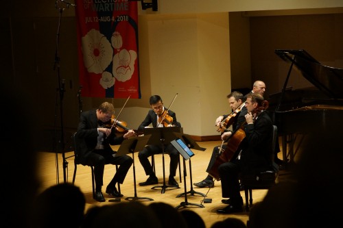 (from left) Jonathan Crow, Andrew Wan, Pedja Muzijevic, Eric Nowlin and Brian Manker. Photo credit: Catherine WIllshire.