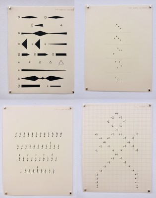 Clockwise from top left: Carmina Escobar’s score of For Zitkála-Šá, Cheryl L’Hirondelle’s score of For Zitkála-Šá, Laura Ortman’s score of For Zitkála-Šá, Suzanne Kile’s score of For Zitkála-Šá