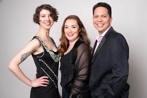 The cast of Crossing Borders. (from left) Claire Harris, Maureen Batt, Fabian Arciniegas. Photo by Dahlia Katz