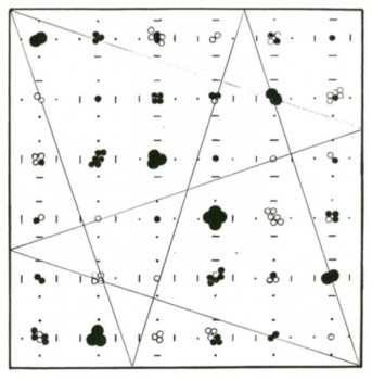 Udo Kasemets’ Timepiece for a Solo Performer: aleatoric graphic score from the anthology, Notations (1969), collected by John Cage & Alison Knowles & documented via chance operations produced with the I Ching.