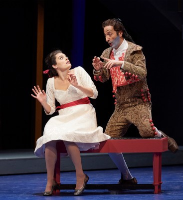 Emily D’ Angelo as Rosina and Vito Priante as Figaro in the Canadian Opera Company’s production of The Barber of Seville, 2020. Photo by Michael Cooper