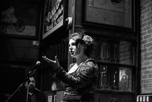 Beste Kalender, Against the Grain Theatre’s Opera Pub Night at the Amsterdam Bicycle Club, Toronto (2017). Photo by Darryl Block