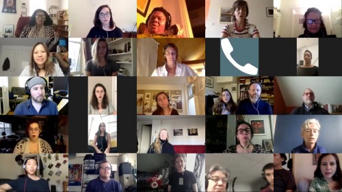 A screenshot of a World Wide Tuning Meditation session. Photo credit: Raquel Acevedo Klein. Photo c/o Music on the Rebound.