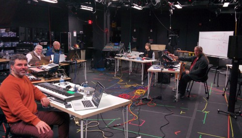 CEE in the Media Lab at Carnegie Mellon University. Left to right: John Kameel Farah, David Jaeger, Jim Montgomery, Rose Bolton, Paul Stillwell. David Sutherland is missing - he took the photo!