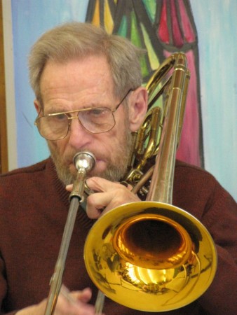 Jack with his trombone. Photo by Joan Andrews