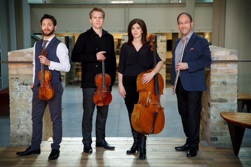 The Lark Ensemble: Aaron Schwebel, violin; Keith Hamm, viola; Roberta Janzen, cello; Leslie Allt, flute. Photo credit Lark Ensemble