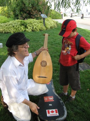 Terry McKenna shows off his lute. Photo by Tamara Bernstein