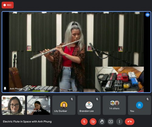 Flutist Anh Phung performs for Googlers, September 2021. Photo credit: Rory McLeod.