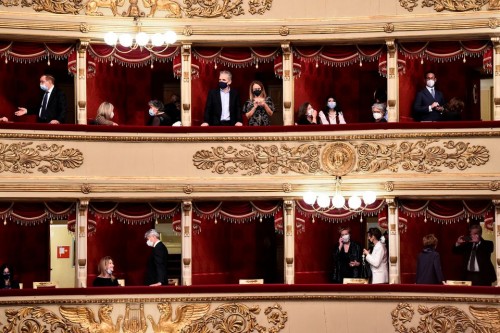 "Trucking along masked and distanced" at La Scala in Milan, Italy, May 2021 CREDIT:  REUTERS/FLAVIO LO SCALZO