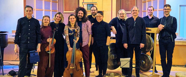 November 19 - The Music Gallery, Toronto: (from left) Bill Parsons (Evergreen Club Contemporary Gamelan), Caelia Lunniss (Spindle Ensemble), Harriet Riley (S), Jo Silverton (S), Daniel Inzani (S), Dan Morphy (E); Yang Chen (E), Andrew Timar (E), Blair Mackay (E), Jonny Smith (E), Christopher Hull (E)