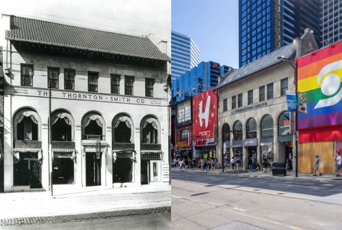 The Thornton Smith Building, circa 1925, and today.
