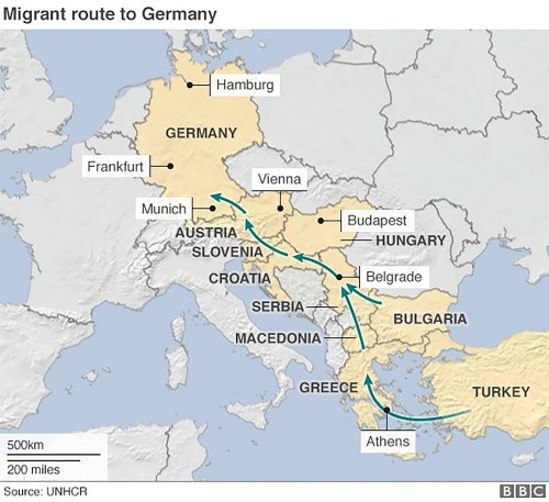 Little Amal's migrant route to Germany.