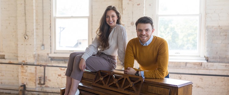 The co-creators of Chris, Mrs. – Katie Kerr (book & lyrics) and Matt Stodolak (score). Photo by Rob Anzit.