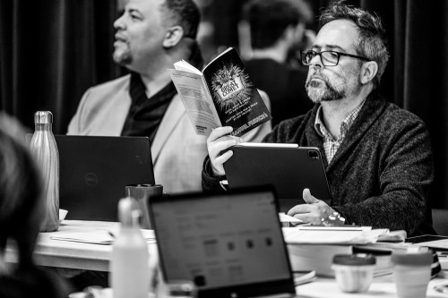 At right, director Chris Abraham (right), who is artistic director for Crow’s Theatre; and at left, choreographer Ray Hogg who is artistic director for Musical Stage Co. Photo by Dahlia Katz.
