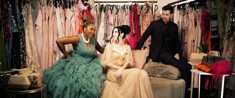 A “Charming” music video featuring Hélène (Divine Brown), Natasha (Hailey Gillis), and Anatole (George Krissa). Photo by Hoffworks.