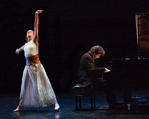 "Shakespeare: If Music Be" (2010) with Andrew Burashko on piano. Peggy Baker (left), along with Stephen Dann, Barbara Hannigan and Joel Quarrington, was one of Burashko's earliest Art of Time collaborators. Photo by John Lauener.