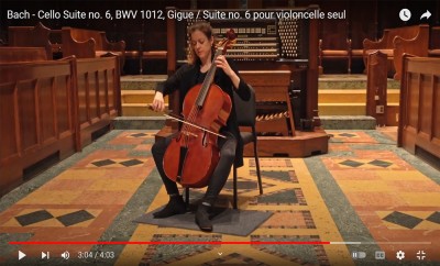 Elinor Frey playing Bach on a five-string Baroque cello – Church of St. Andrew & St. Paul in Montréal.