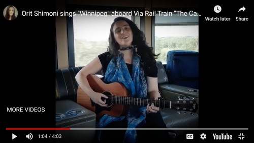 Orit Shimoni sings "Winnipeg" aboard Via Rail Train "The Canadian" - credit Orit Shimoni.