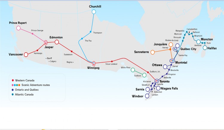 VIA Rail map. Credit viarail.ca