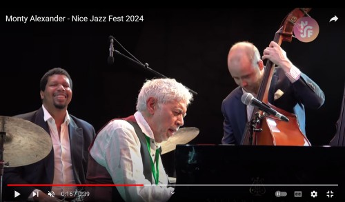 Monty Alexander, at the 2024 Nice Jazz Festival with Luke Sellick on bass and Jason Brown on drums.