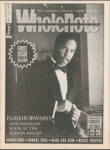 Brainerd Blyden Taylor on cover of The WholeNote Vol. 4 #1, September 1998.