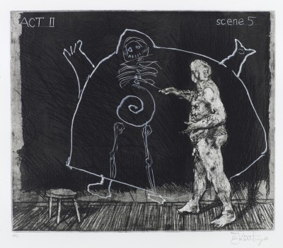 “Ubu Tells the Truth, Act II, Scene 5” - one of Kentridge’s eight original prints (1996-97).