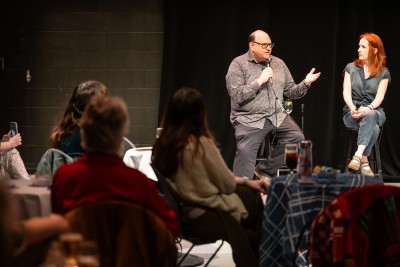 Mary Francis Moore (r) and fellow NCNM advisor Michael Rubinoff at a networking event in 2024.