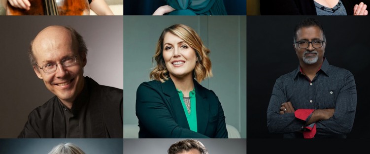 Featured artists to date, from top (l-r): Erika Nielsen, Alice Ho, Christina Petrowska Quilico; David Fallis, Krisztina Szabó, Sundar Viswanathan; Beverley Johnston, Aaron Jensen, Britta Johnston. (CROPPED FOR SIZE)