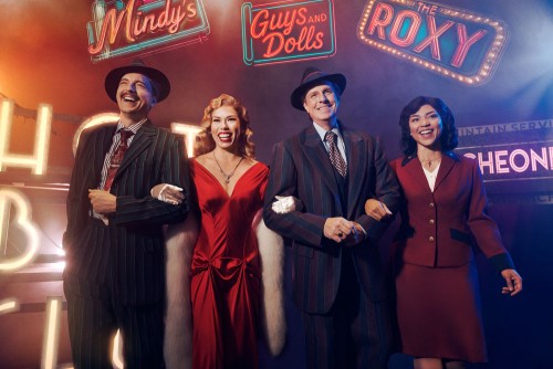 Guys and Dolls, Stratford Festival: Mark Uhre as Nathan Detroit; Jennifer Rider-Shae as Miss Adelaide; Dan Chameroy as Sky Masterson; Olivia Sinclair-Brisbane as Sarah Brown. photo: Dariane Sanche 