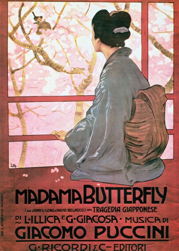 Poster by Ludovico Pogliaghi for the world premiere of Puccini’s Madama Butterfly (1904), at the Teatro alla Scala in Milan, Italy.