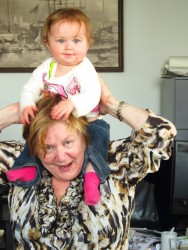 Mary Lou Fallis and grandchild Elizabeth, singing in The WholeNote office: If you’re happy and you know it … adult-alternate_marylou_elizabeth_20110525_15